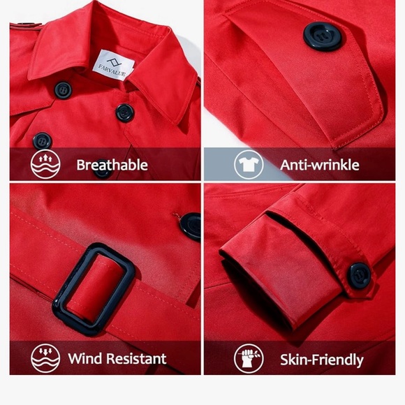 Red Double Breasted Trench coat - Picture 3 of 4